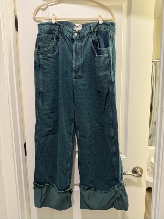 We The Free Denim - We The Free Teal Green Wide-Leg Cuffed Jeans